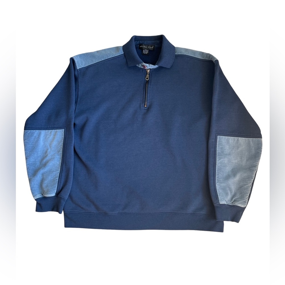 Corduroy Sweatshirt Combination Pullover, Blue Cords, Heavy Sweatshirt, 1/4 Zip